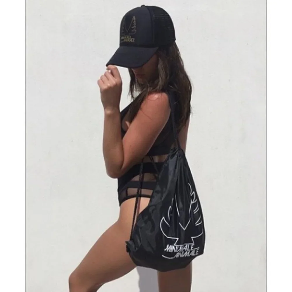 💕MINIMALE ANIMALE💕 The Firebird Mesh Trucker Hat Black/Gold One Size NWT